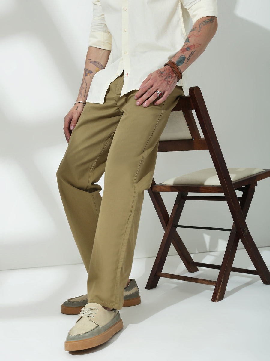 Khakhi Straight Fit Cotton Pant