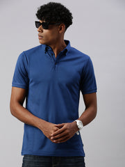 Royal Blue Down Button Polo Collar T-Shirt