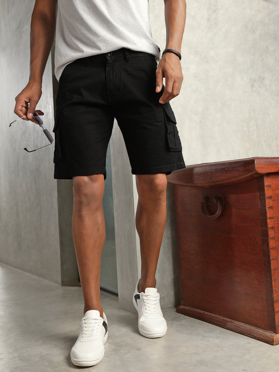 Black Slim Fit Cargo Shorts