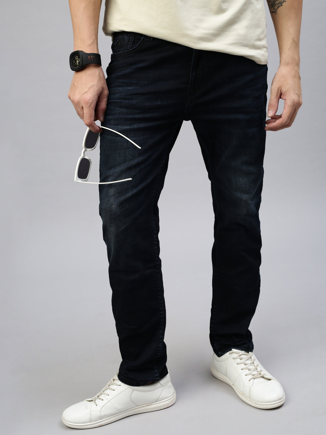 Dark Vintage Blue Straight Stretchable Jeans
