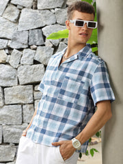 Checks Half Sleeve Oversize Shirt With Pocket