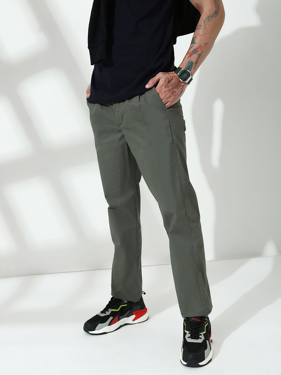 Front Pleated Dark Grey Slim Fit Pant