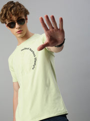 Pista Green Printed Round Neck T-Shirt