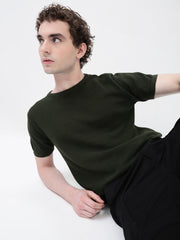 Crew Neck See Through Olive Cotton T-Shirt