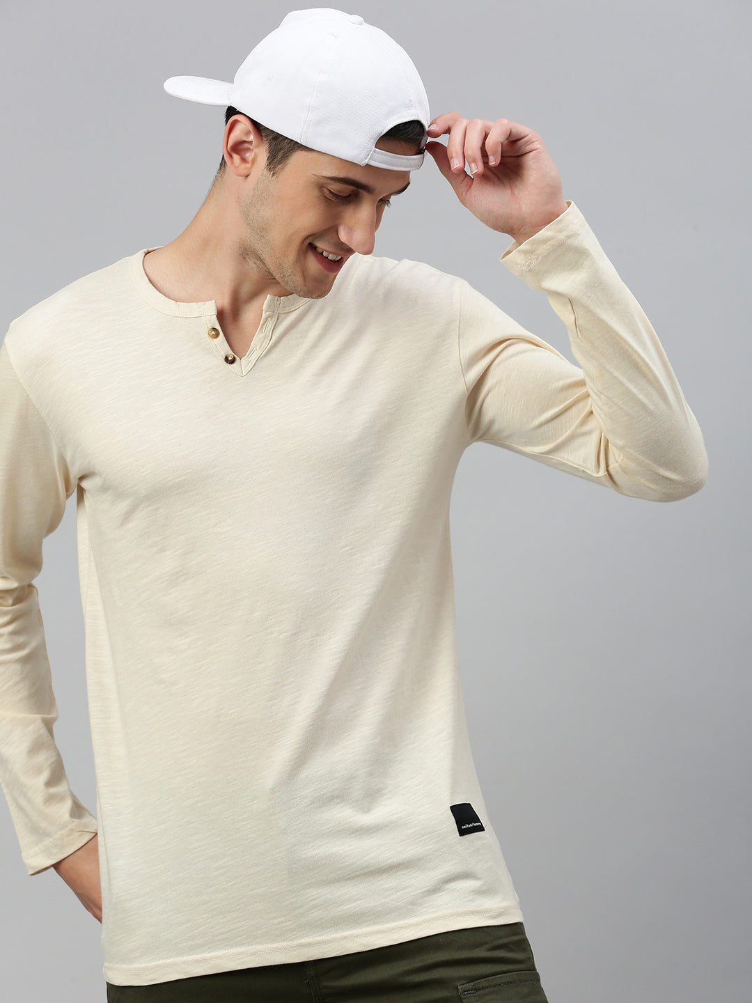 Natural Henley Neck Full Sleeve t-shirt