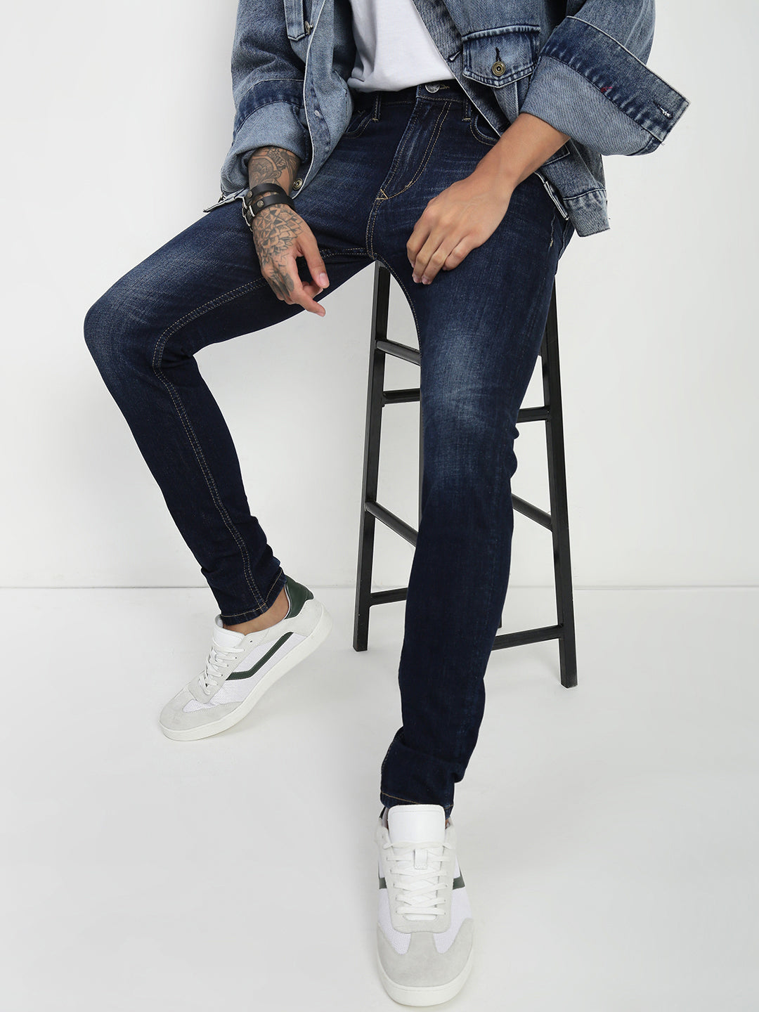 Dark Blue  Poly Stretch Trapped Fit Jeans