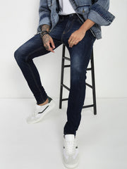 Dark Blue  Poly Stretch Trapped Fit Jeans