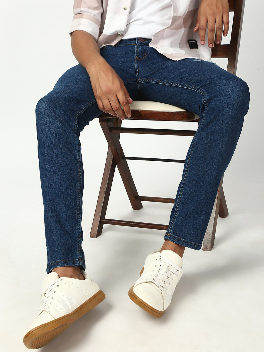 Blue Ripped Slim Fit Stretchable Jeans