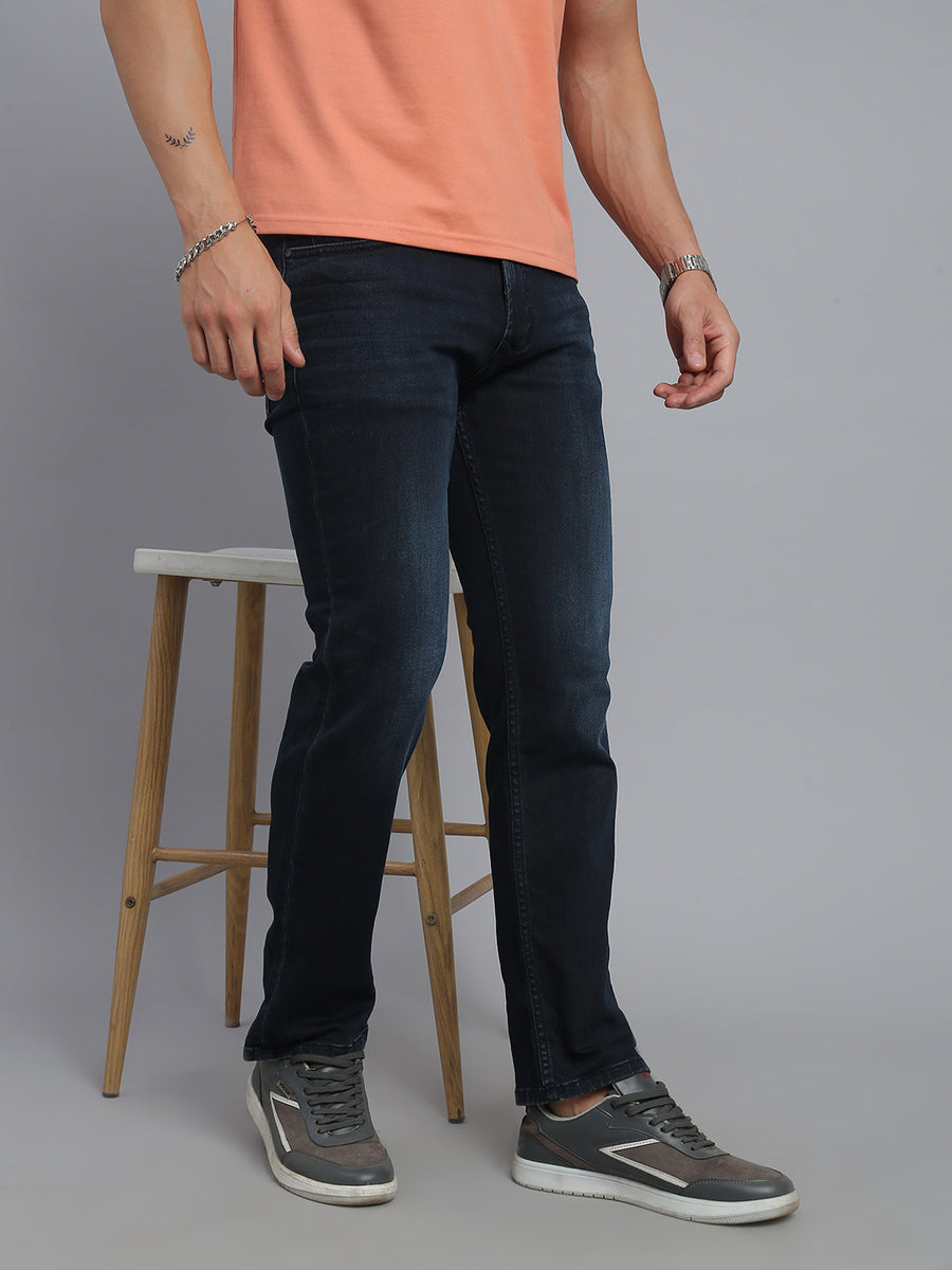 Dark Blue Regular Straight Fit Stretchable Jeans