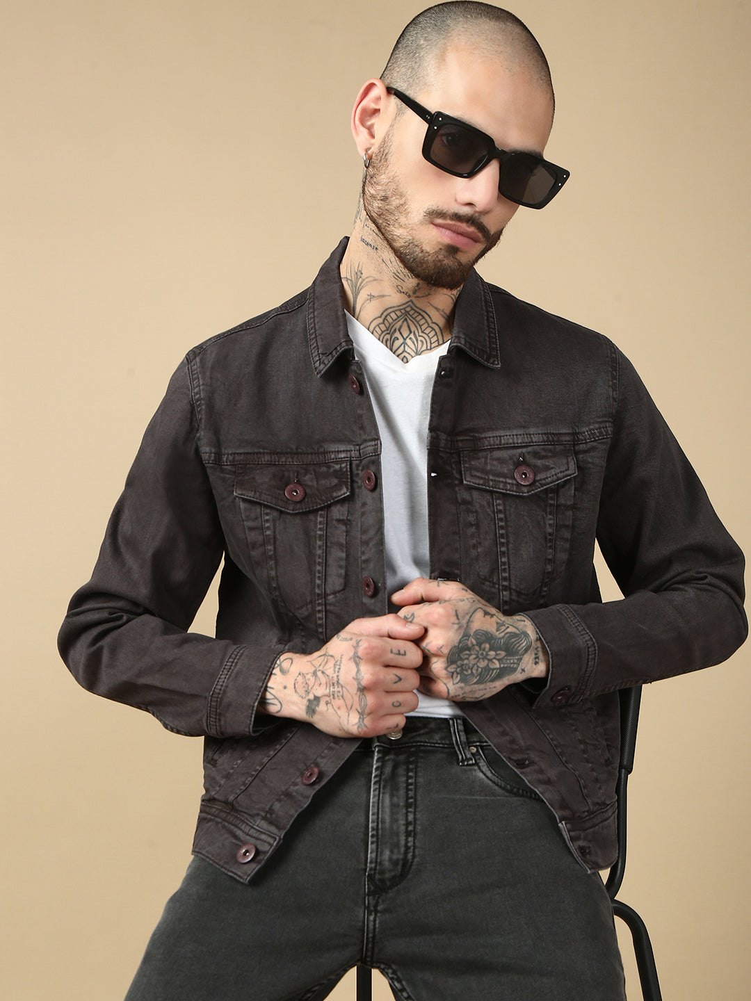 Brown Over Dyeing Slim Fit Jacket