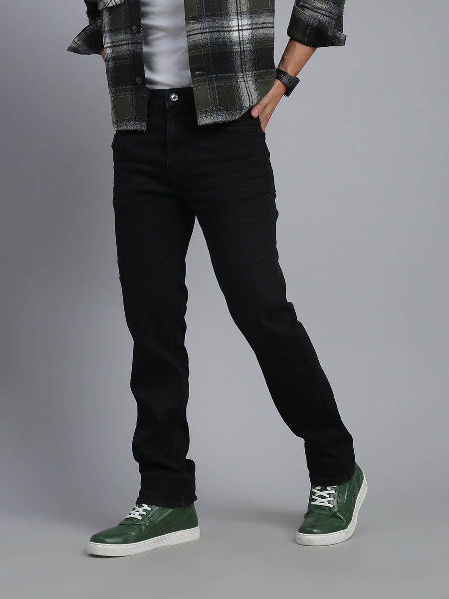 Black Regular Straight Fit Stretchable Jeans