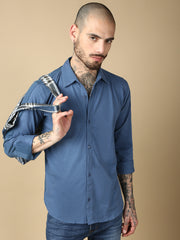 Steel Blue Full Sleeve Slim Fit Shirt Without Pocket
