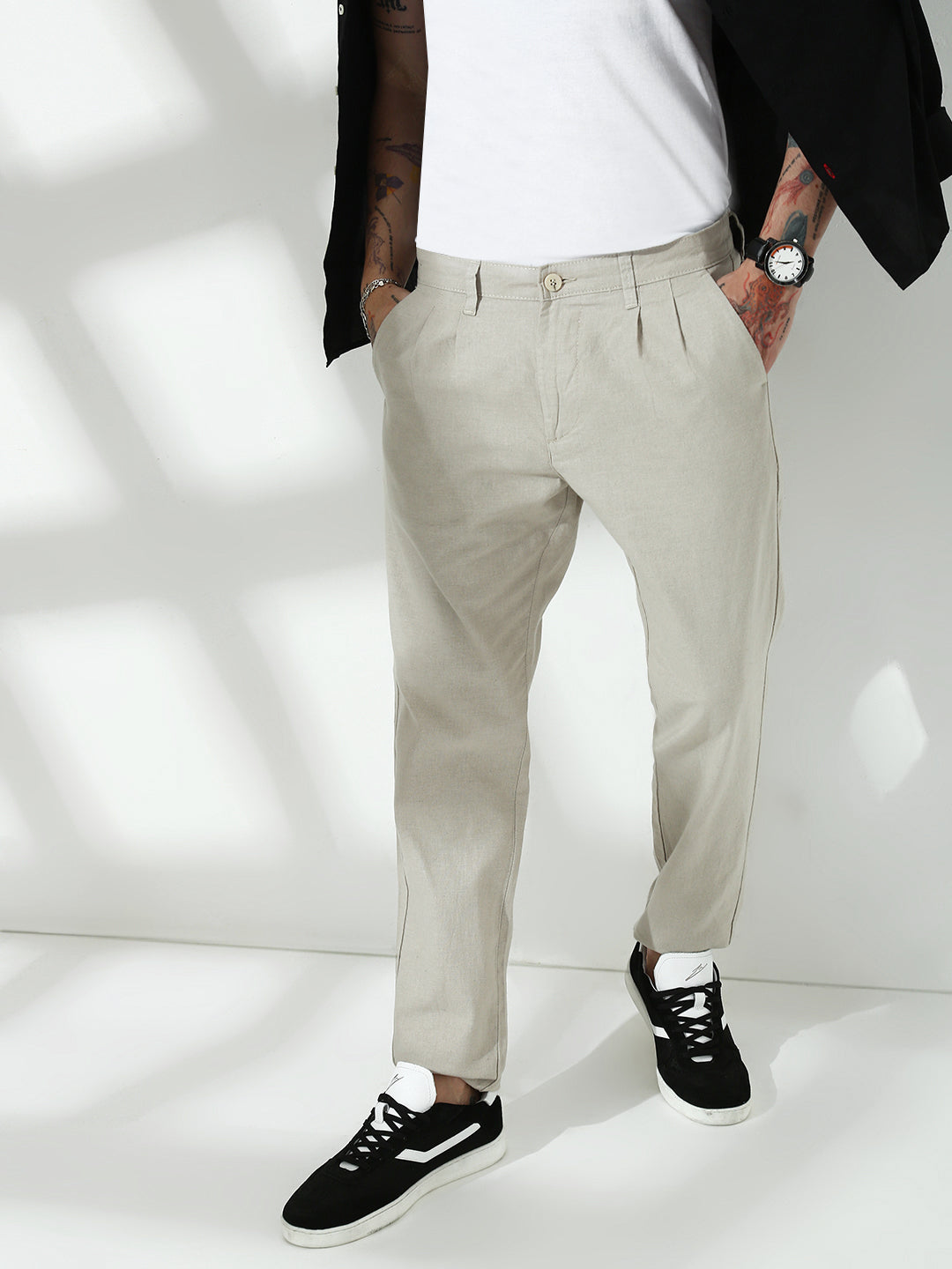 Light Belge Relax Fit Cross Pocket  Linen Pant