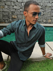 Printed Satin Giza Cotton Shirt Without Pocket