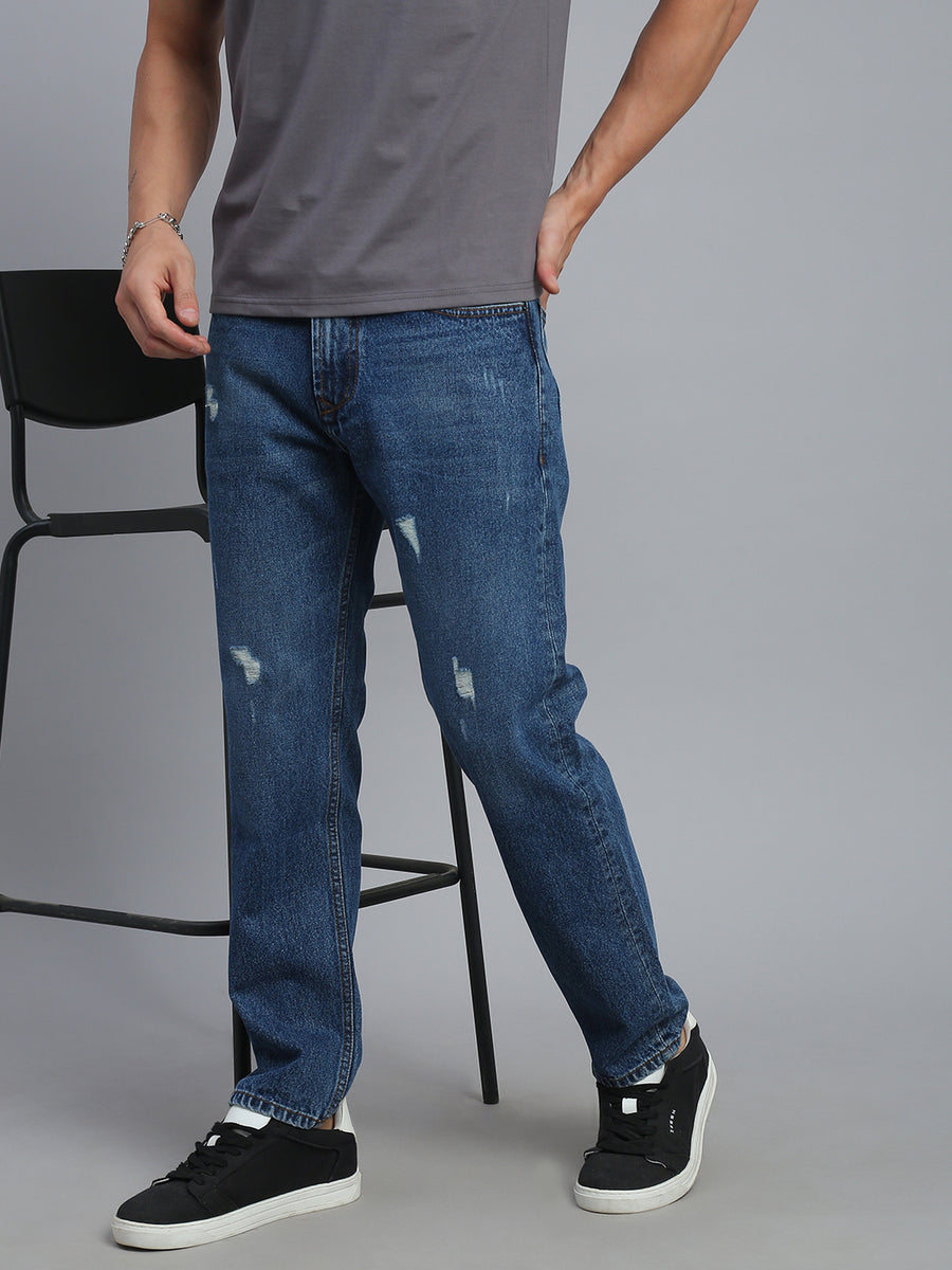 Blue Ripped Comfort Fit Jeans