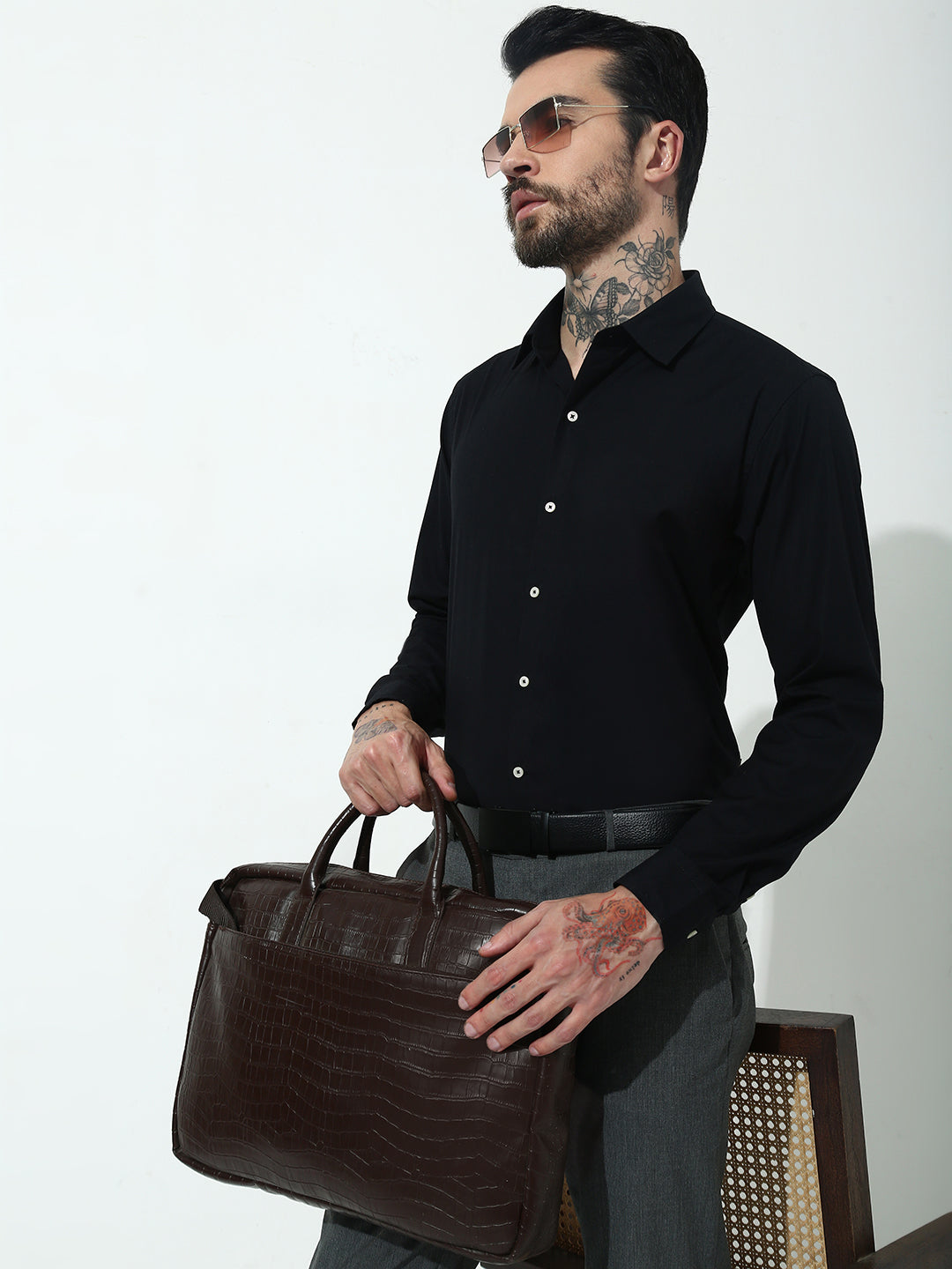 Black Full Sleeve Slim Fit Shirt Without Pocket