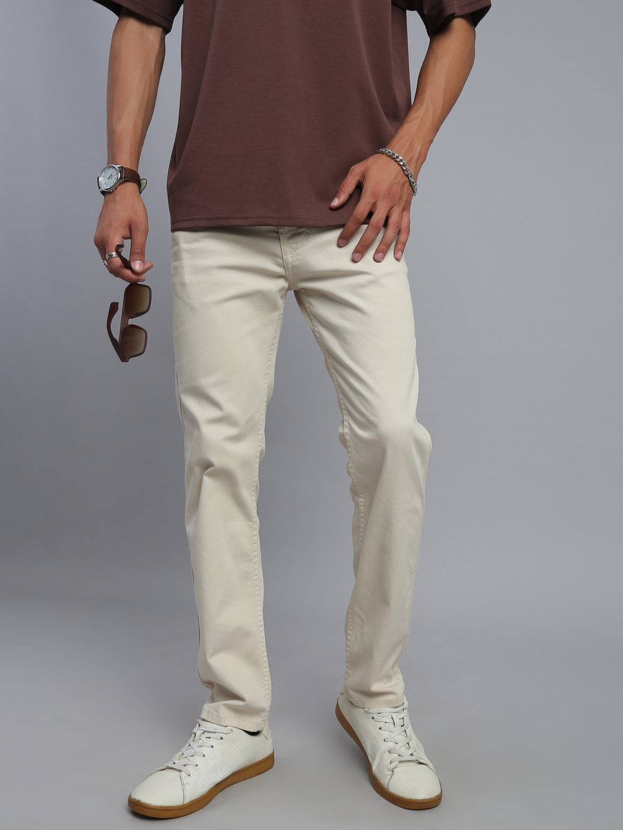 Cream Comfort Slim Fit Stretchable Jeans