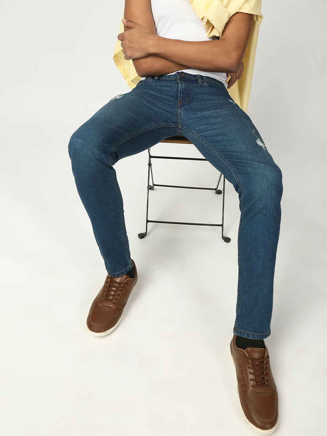 Vintage Blue Ripped Slim Fit Stretchable Jeans
