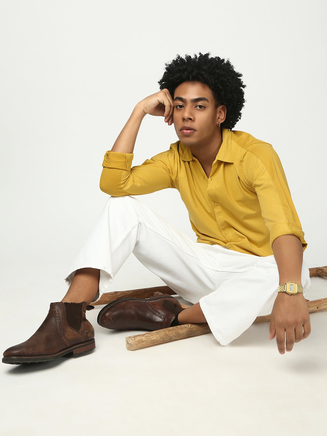 Pineapple Yellow Full Sleeve Slim Fit Shirt Without Pocket