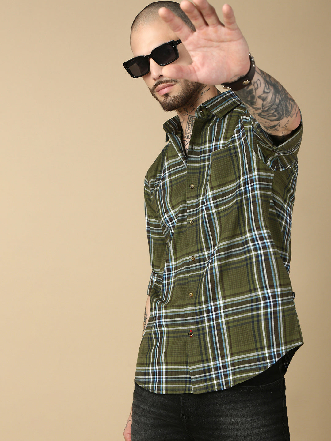 Checks Full Sleeve Slim Shirt With Pocket