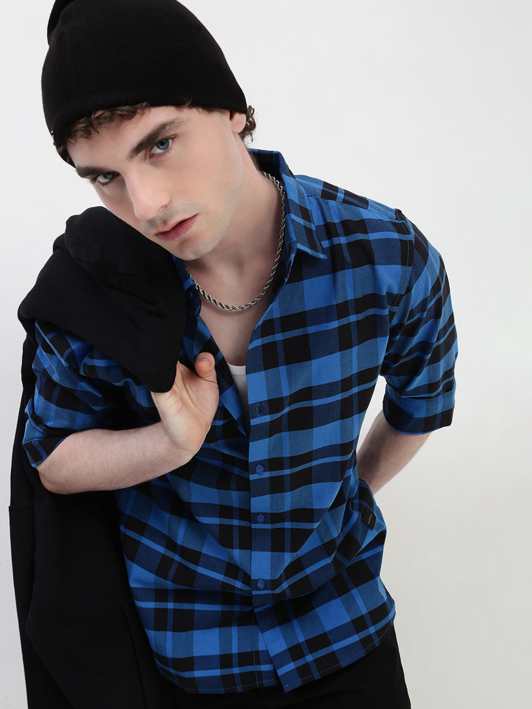 Oxford Checks Full Sleeve Slim Fit Shirt Without Pocket
