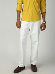 White Straight Fit Cotton Jeans