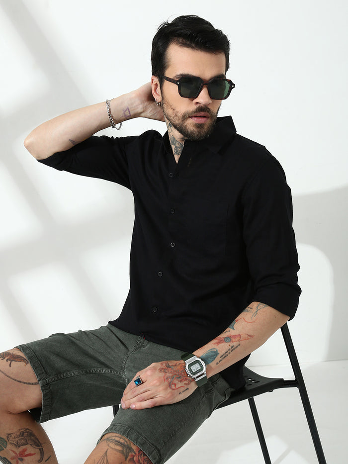 Black Full Sleeve Slim Fit Shirt Without Pocket