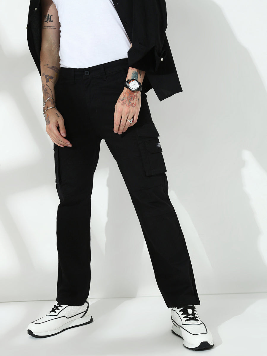 Black 7 Pocket Regular Fit Cargo Paint