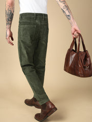 Dark Olive Green Corduray Baggt Fit Stretchable Jeans
