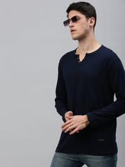 Navy Blue Henley Neck Full Sleeve t-shirt