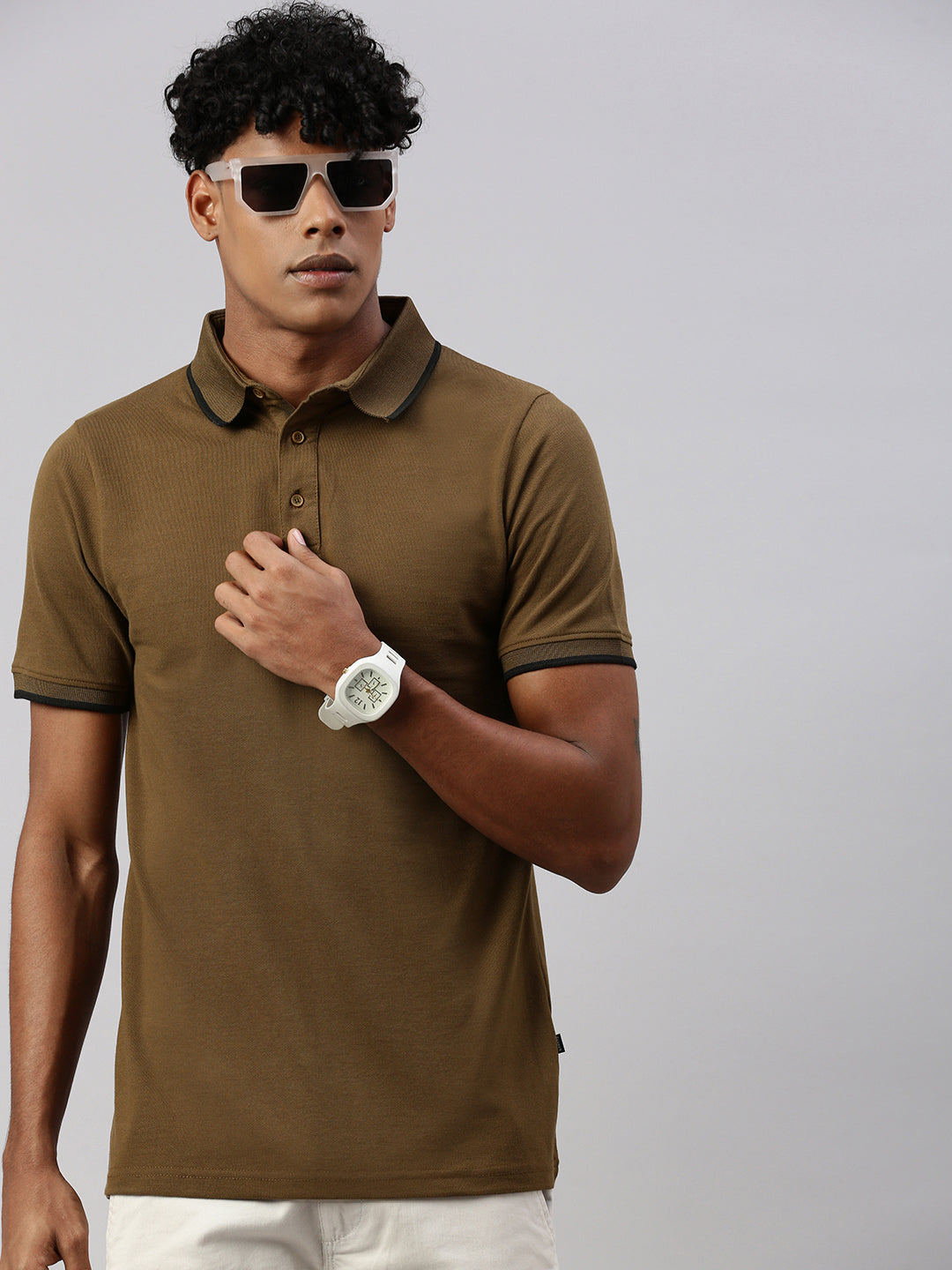Khakhi  Polo Collar Half T-Shirt