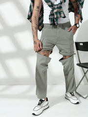 Grey  Detachable Convertable Regular Fit Cargo Paint