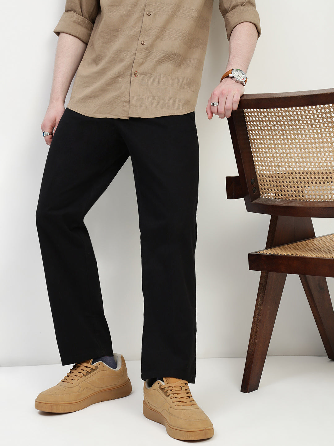 Black Straight Fit Cross Pocket Cotton Pants