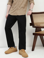 Black Straight Fit Cross Pocket Cotton Pants