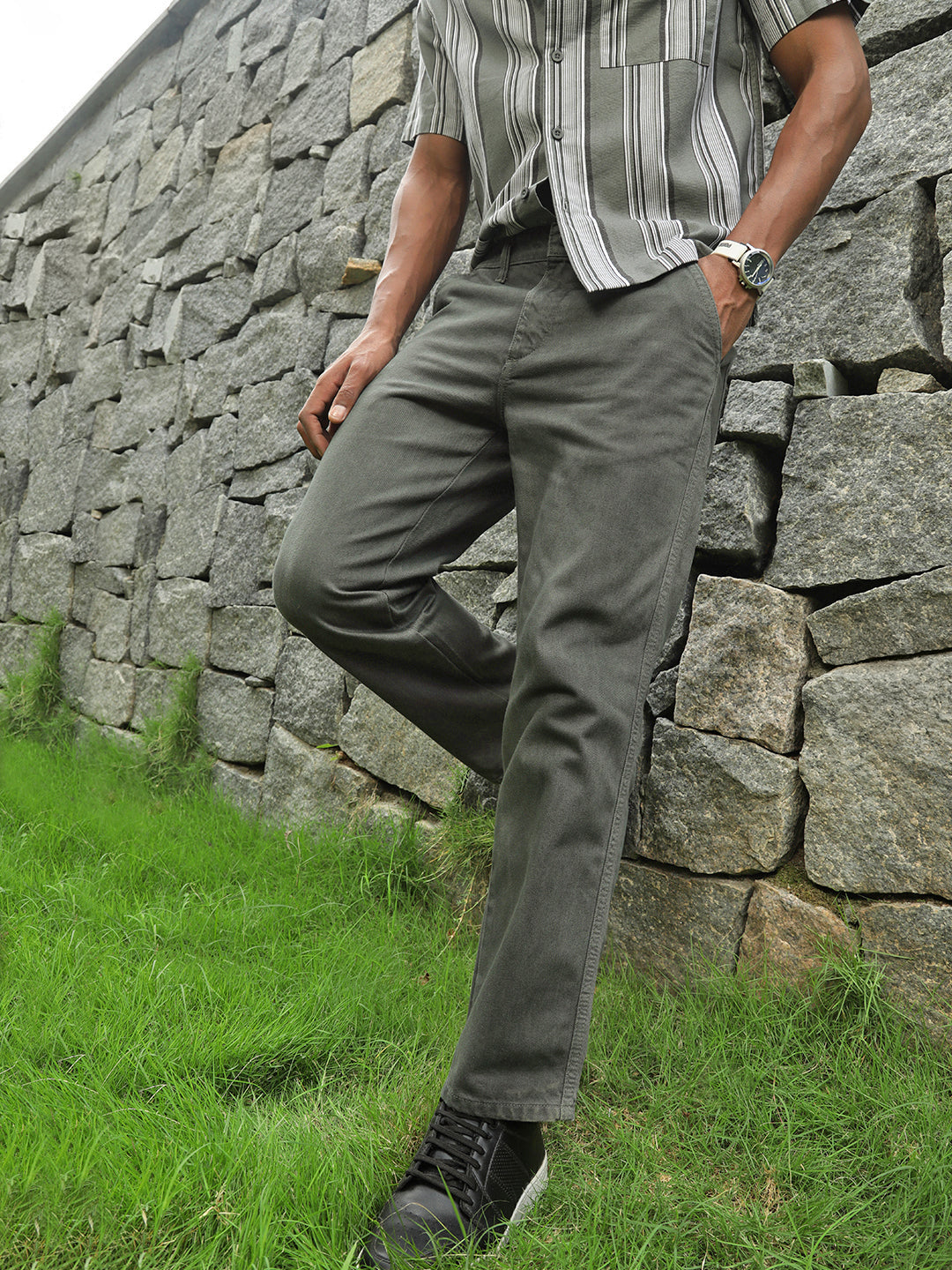 Olive Green Straight Fit Cotton Cross Pocket Jeans