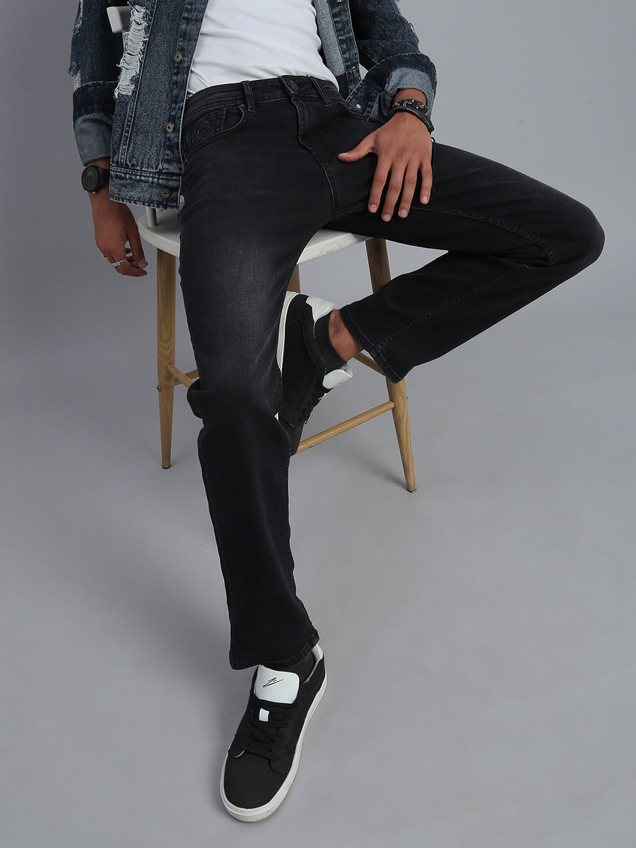 Black Vintage Regular Straight Fit Stretchable Jeans