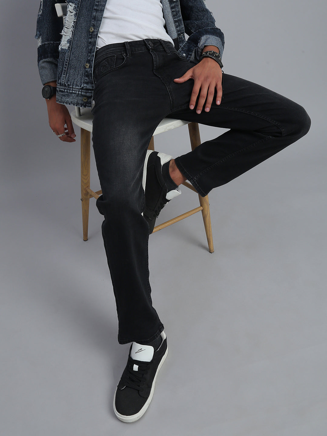 Black Vintage Regular Straight Fit Stretchable Jeans