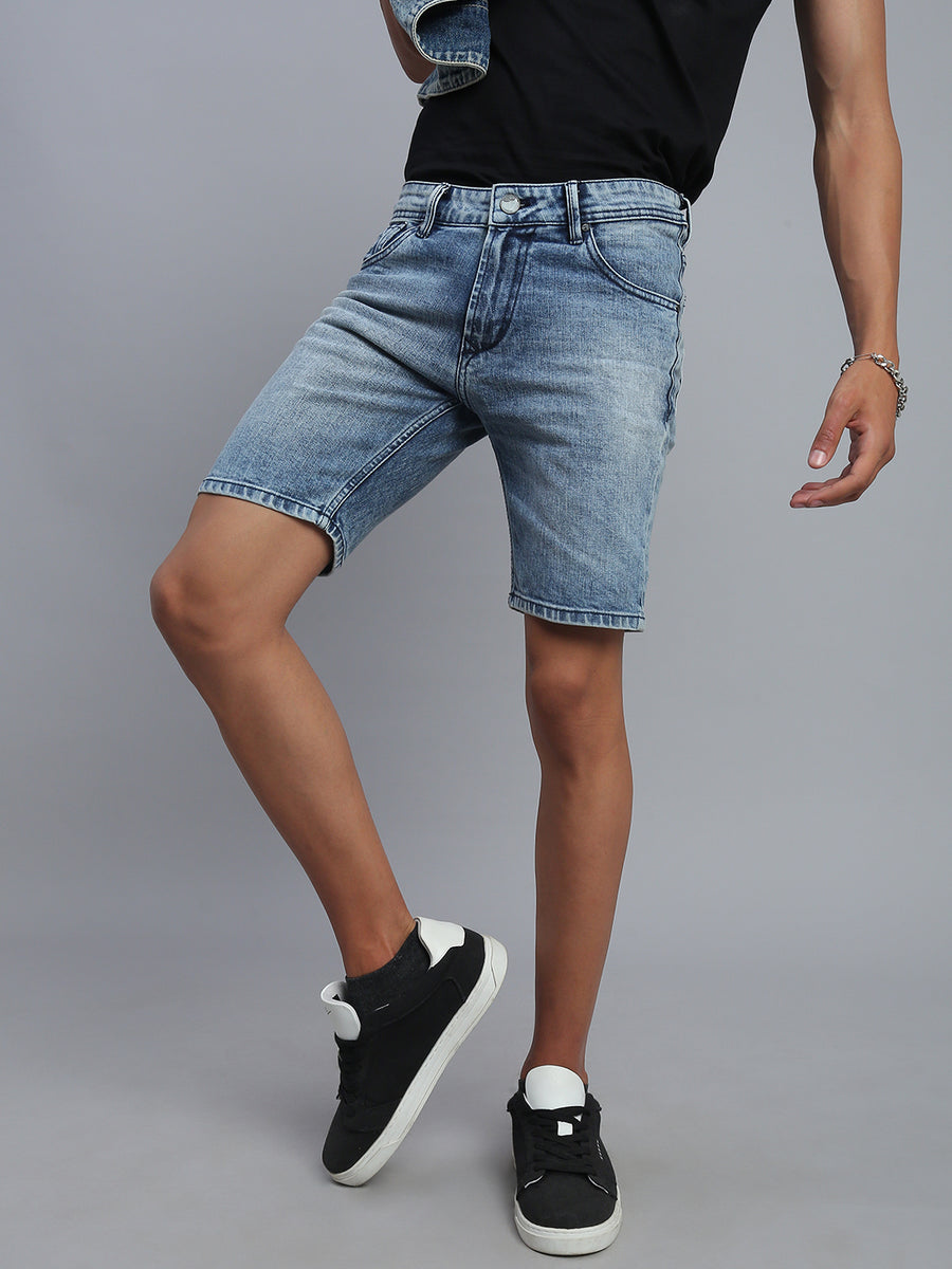 Light Blue Slim Fit Shorts