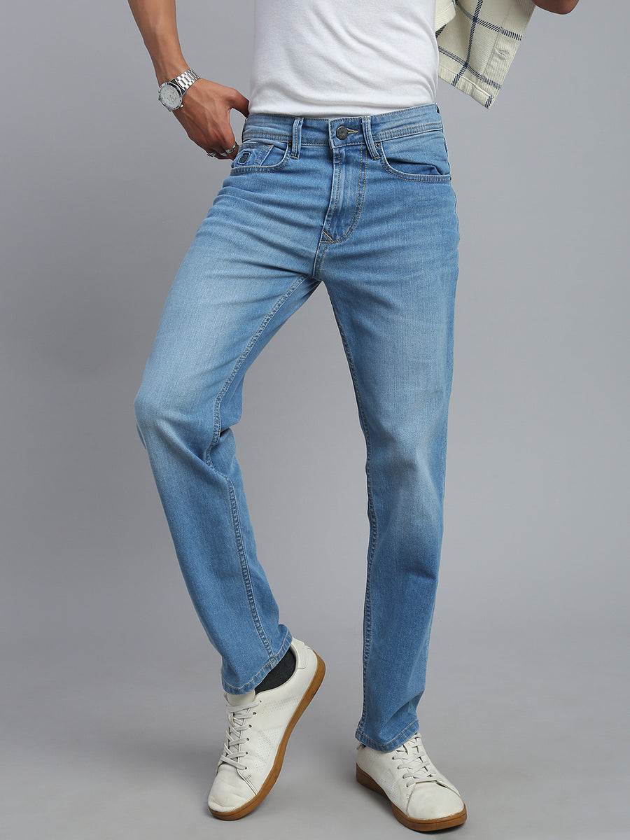Sky Blue Regular Straight Fit Stretchable Jeans