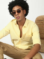 Yellow Full Sleeve Slim Shirt With Pocket