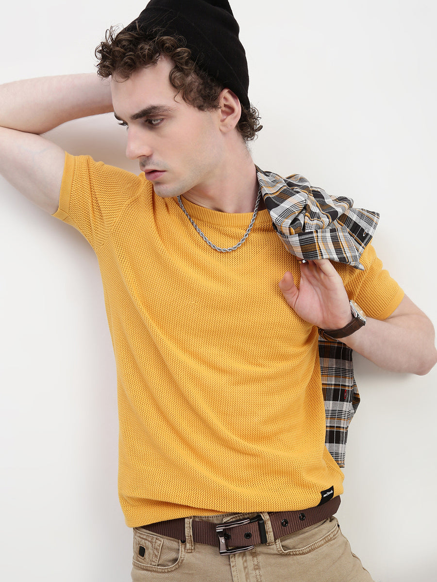 Crew Neck See Through Mango Cotton T-Shirt