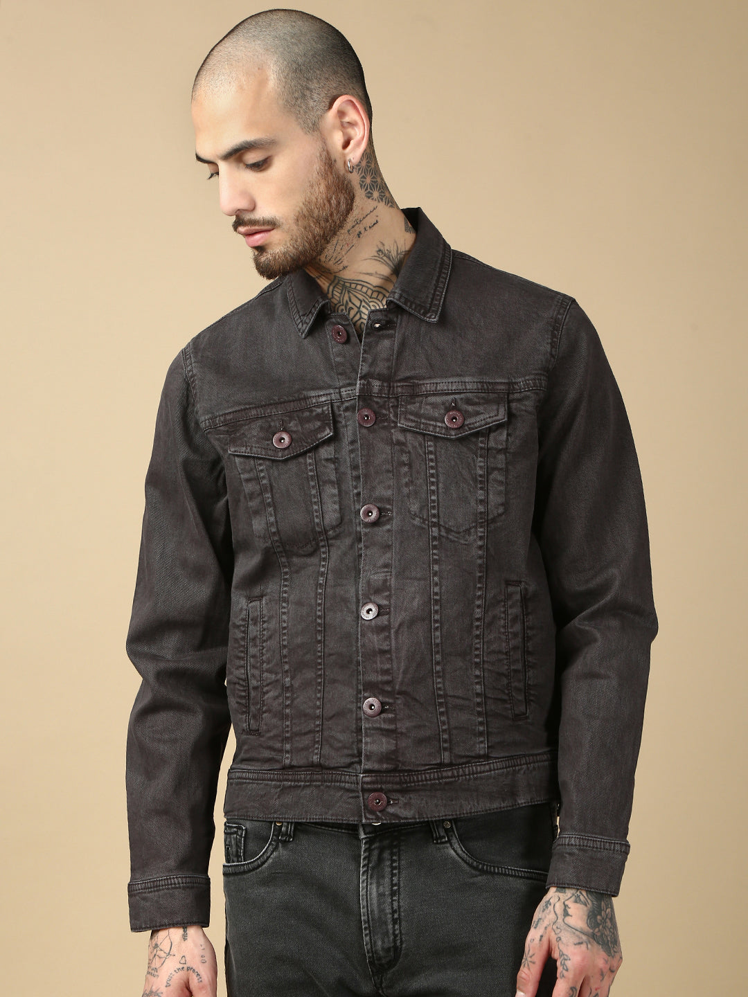 Brown Over Dyeing Slim Fit Jacket