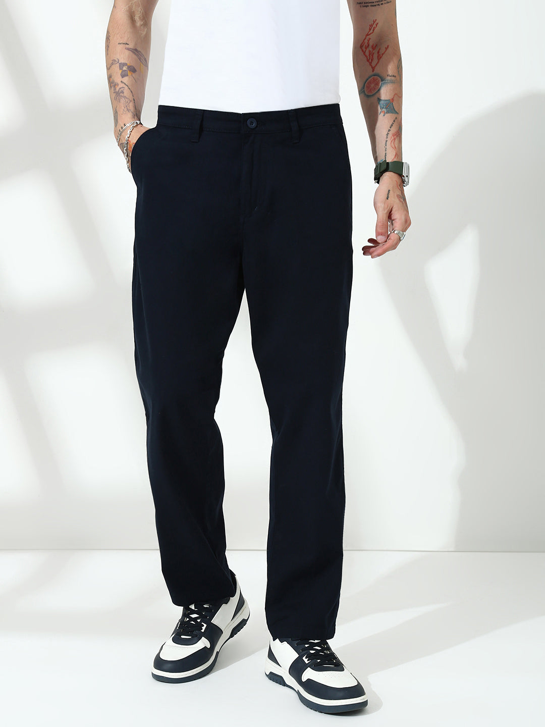 Navy Straight Fit Cotton Cross Pocket Pant