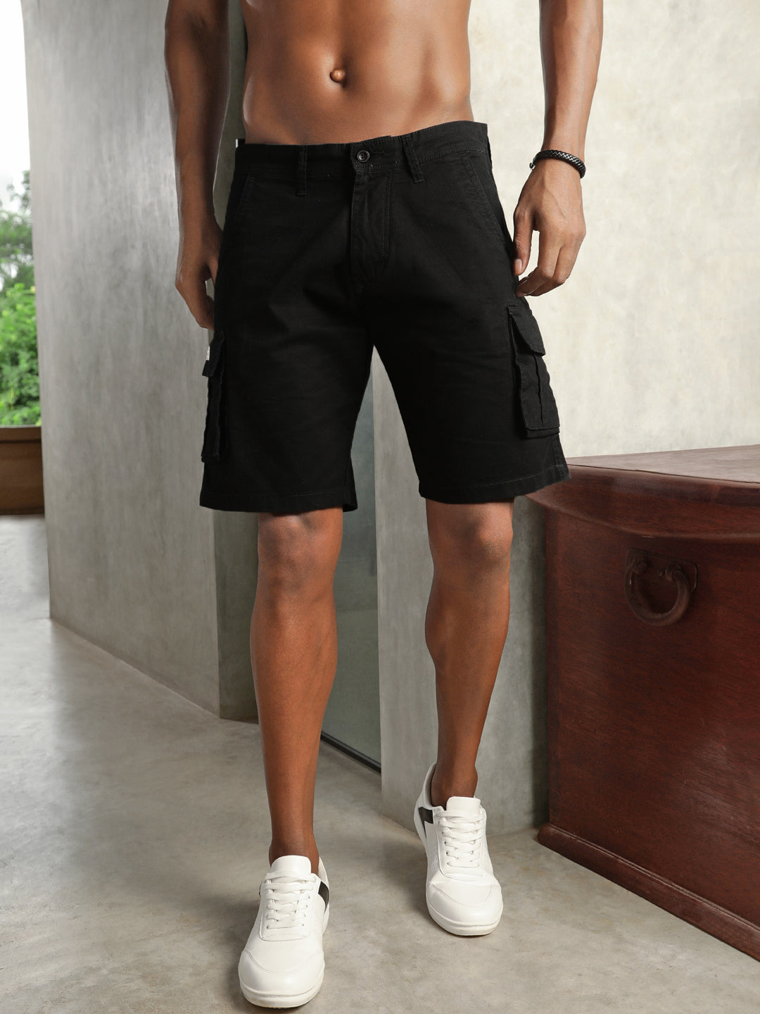 Black Slim Fit Cargo Shorts