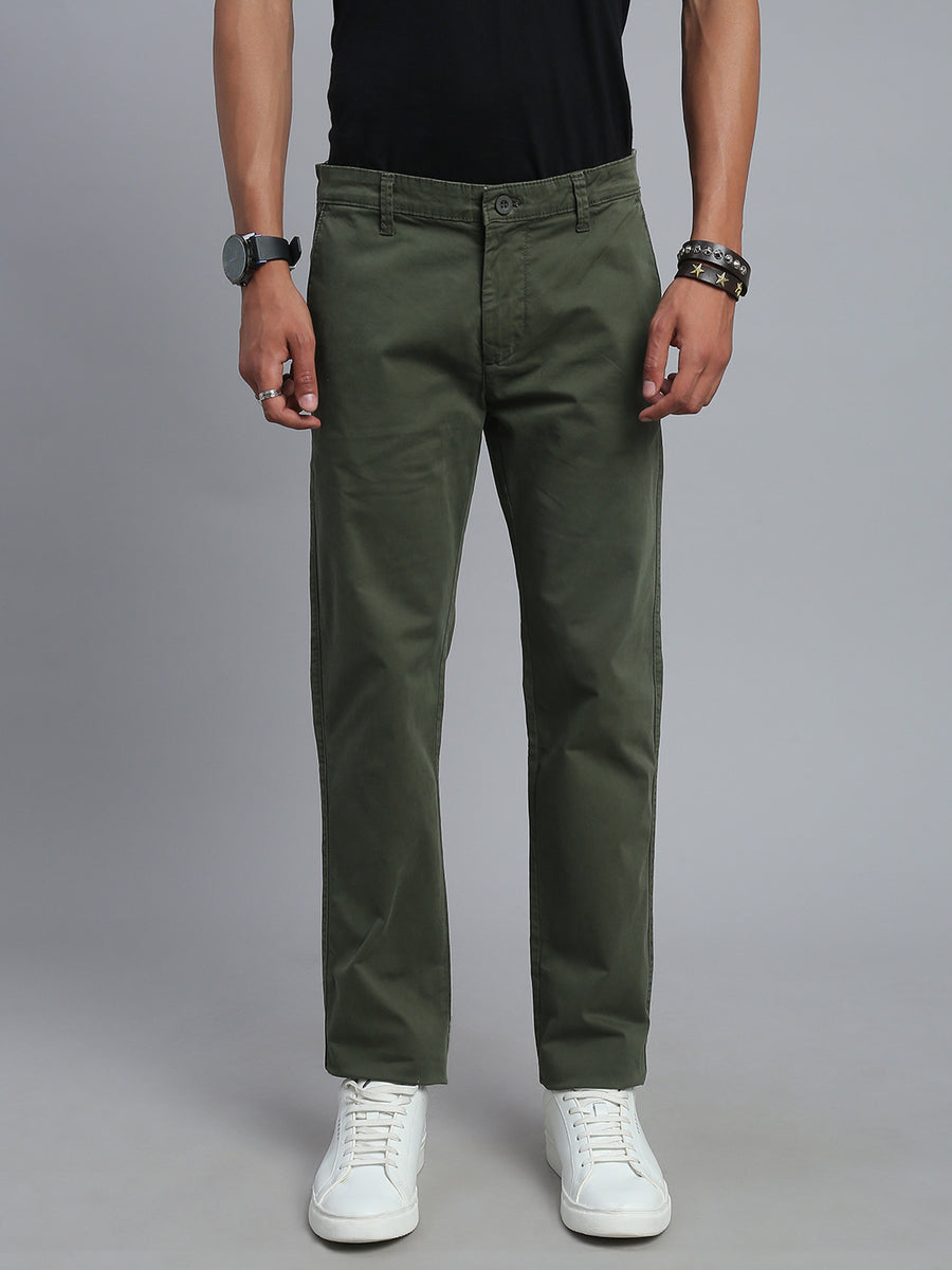 Dark Olive Green Comfort Slim Fit Chinos Paint