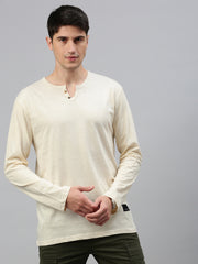 Natural Henley Neck Full Sleeve t-shirt