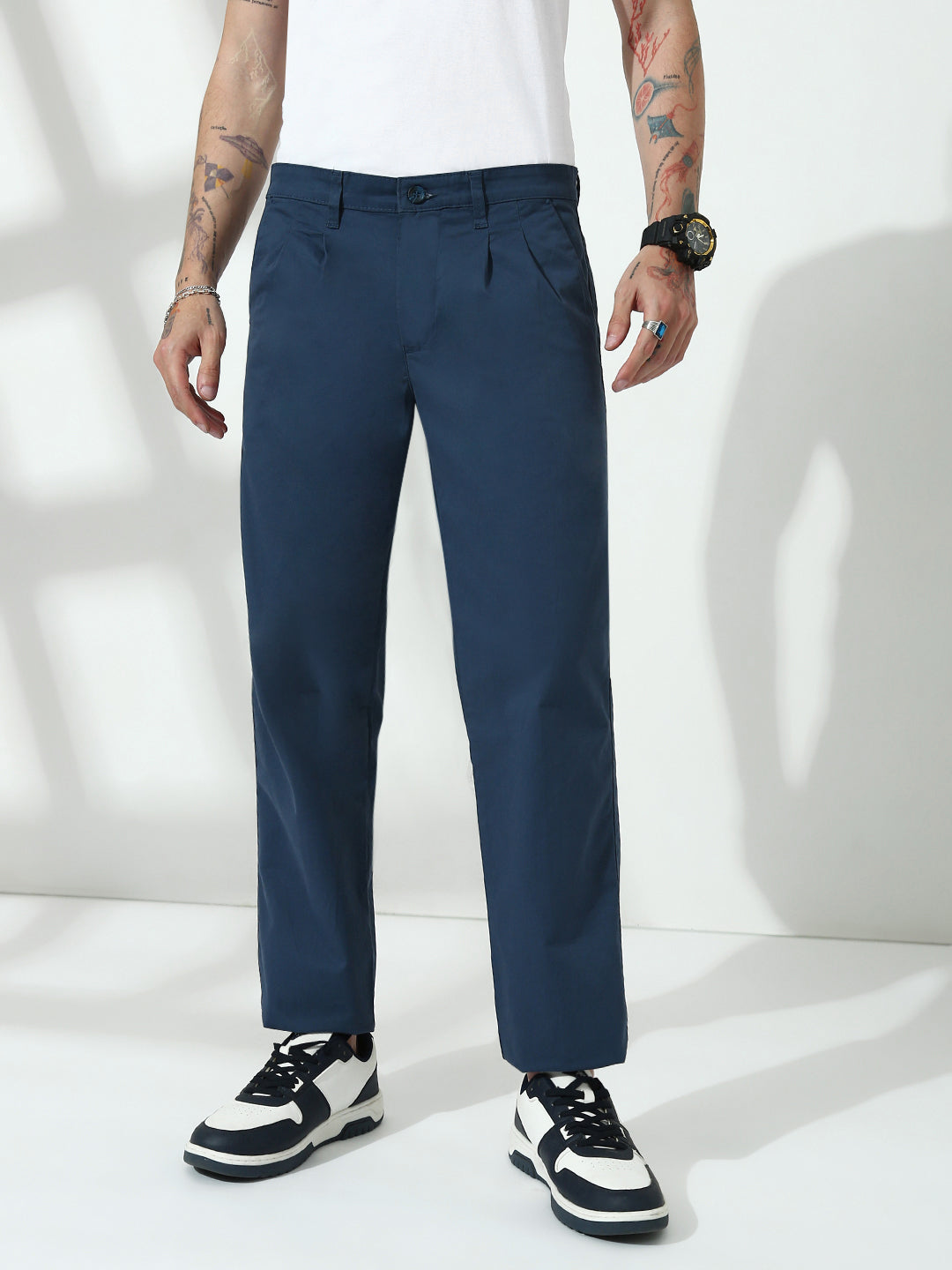 Navy Blue Straight Fit Cotton Pant