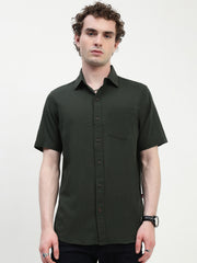 Olive Green Half Sleeve Relsx Fit Shirt With Pocket