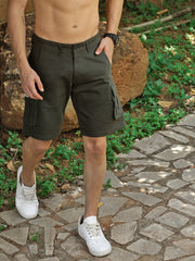 Olive Green Slim Fit Cargo Shorts