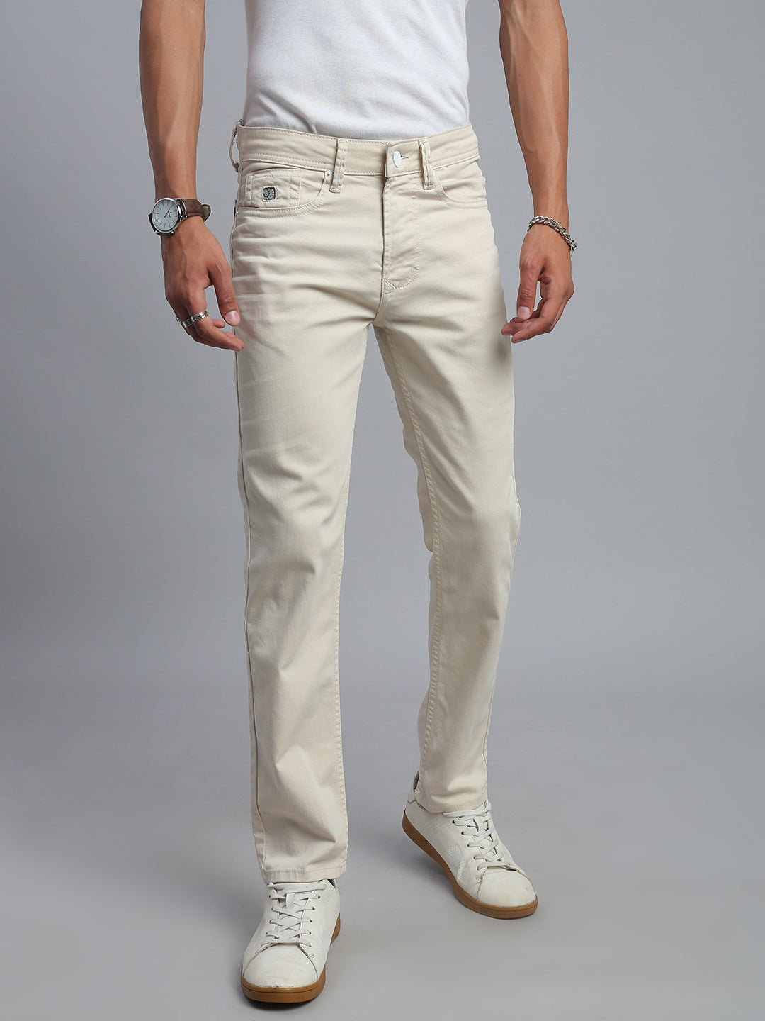 Cream Comfort Slim Fit Stretchable Jeans